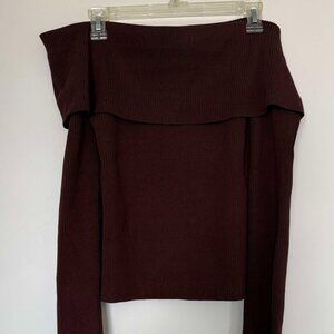 Foldover Off the Shoulder Rib Sweater